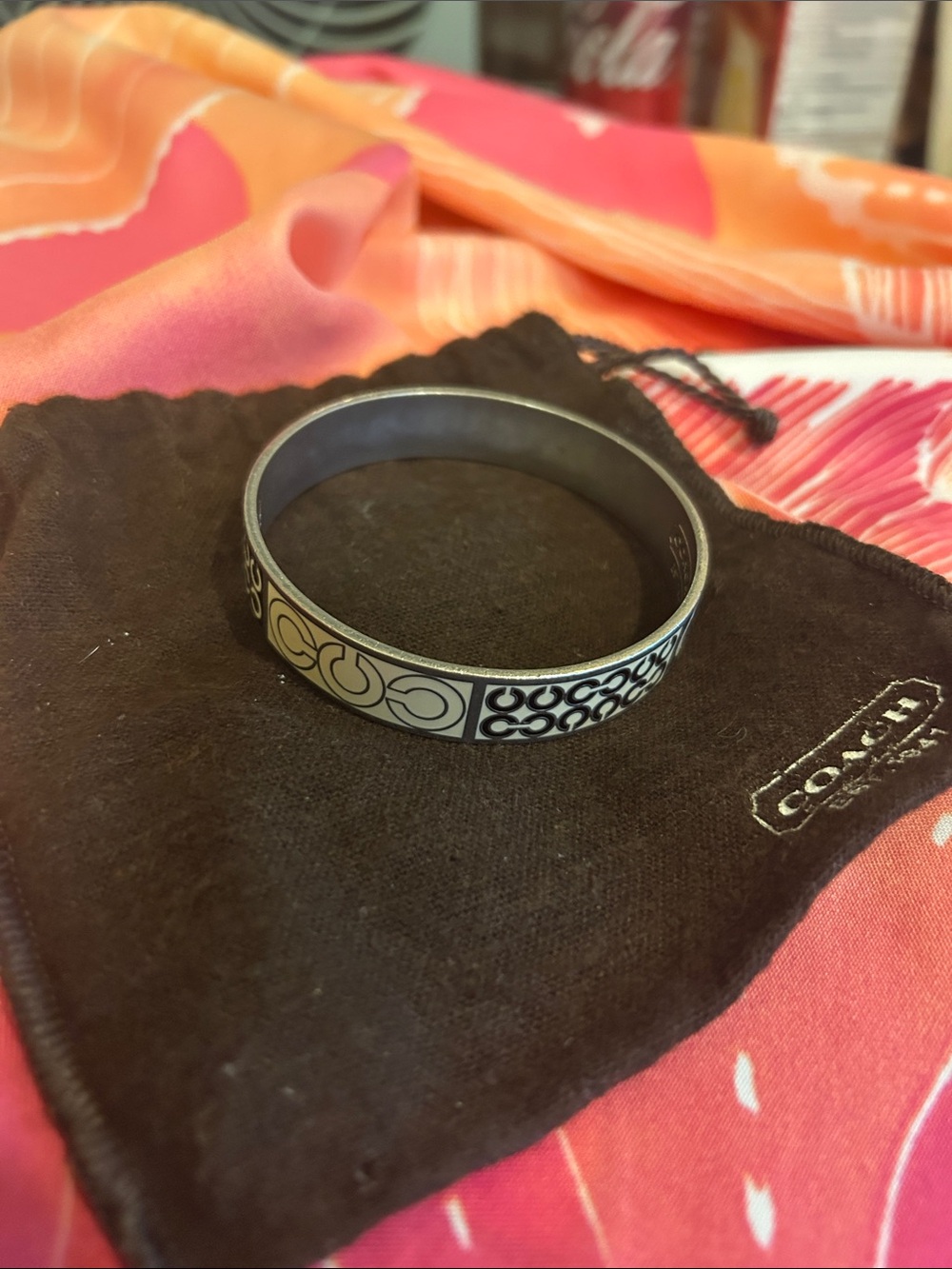 Coach Black and Gold Logo Pattern Bangle